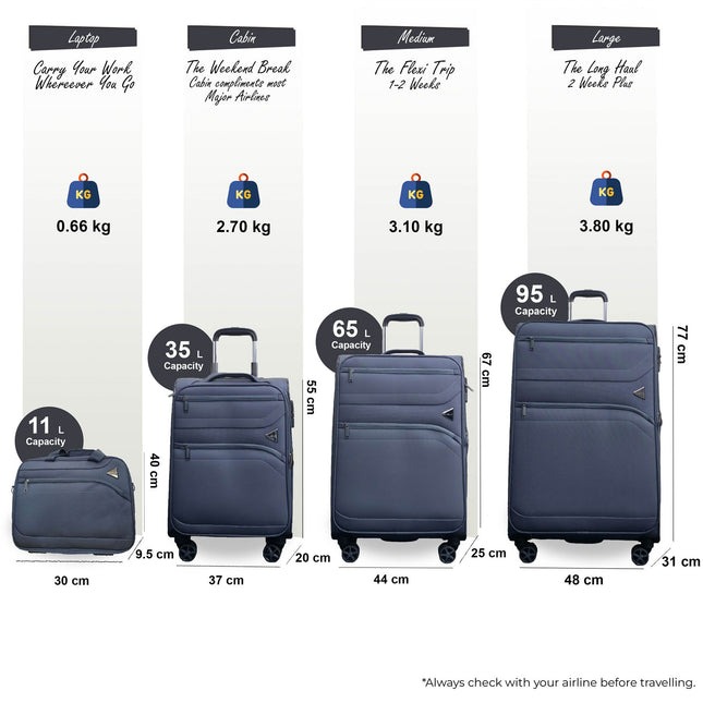 Lightweight Soft Grey Dual 4 Wheel Cabin Luggage Suitcase Set