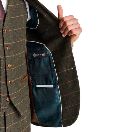 Men's Green Tweed Herringbone Formal Check Blazer - Harris