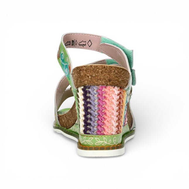 Laura Vita Women's Balade 32 Rose Pink Floral Leather Wedge Espadrille Sandals