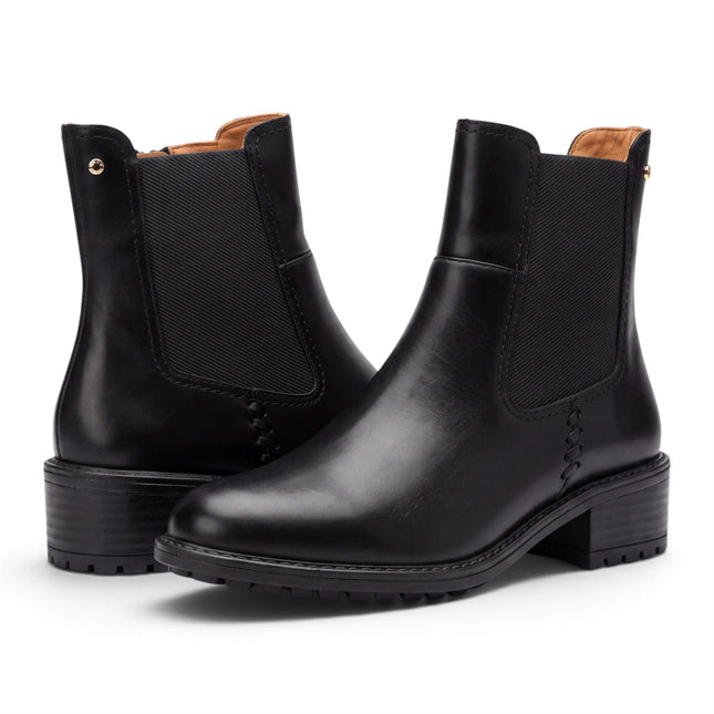 Pikolinos Women's Black Leather Chelsea Heeled Ankle Boots - Medina