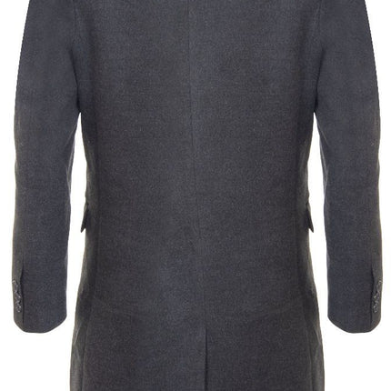 Mens 3/4 Grey Long Double Breasted Crombie Overcoat Wool Coat Peaky Blinders