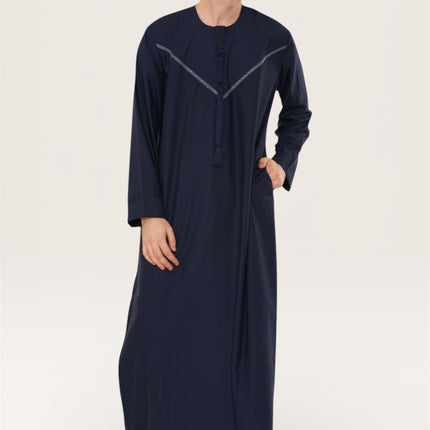 Men's Eid Navy Blue Moroccan Thobe Robe Djellaba Ramadan Eid Jubba- HM10