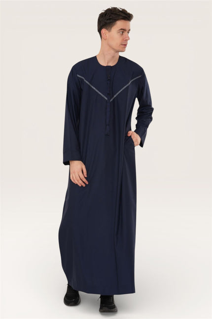 Men's Eid Navy Blue Moroccan Thobe Robe Djellaba Ramadan Eid Jubba- HM10