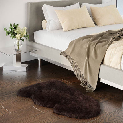 Genuine Chocolate Brown Sheepskin Natural Silky Soft Fluffy Real Wool Rug