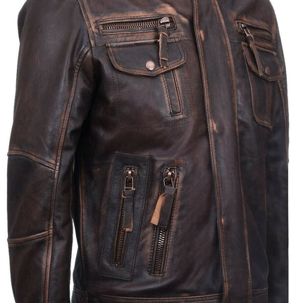 Men's Leather Retro Biker Jacket-Toronto