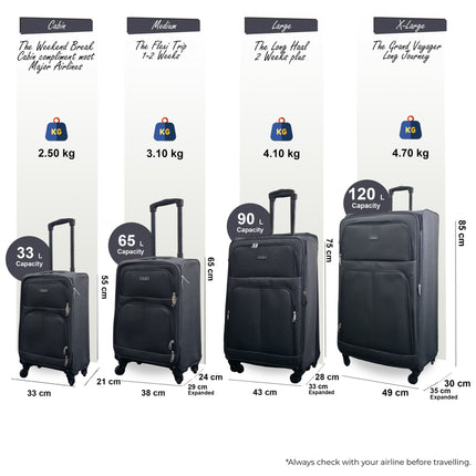 Expandable Soft Shell 4 Wheel Luggage Travel Cabin Suitcase Set Holiday Bags