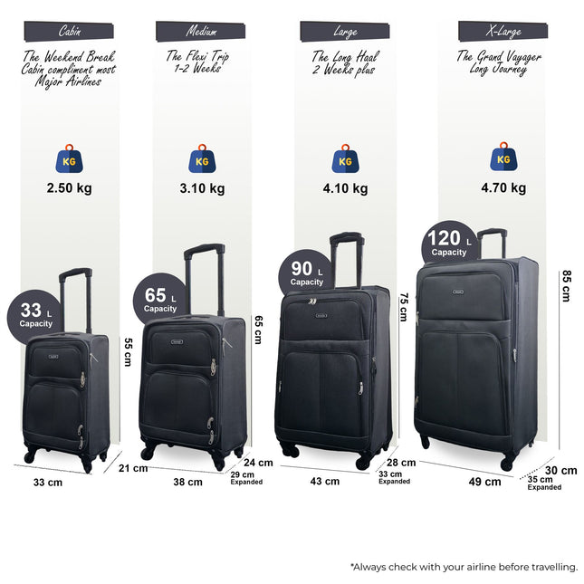 Expandable Soft Shell 4 Wheel Luggage Travel Cabin Suitcase Set Holiday Bags