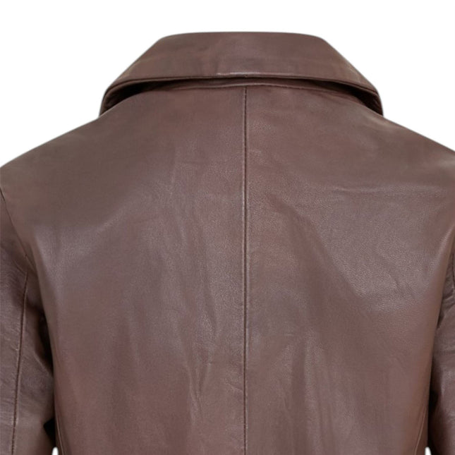 Womens Soft Conker Brown Leather Blazer Jacket-Apeldoor