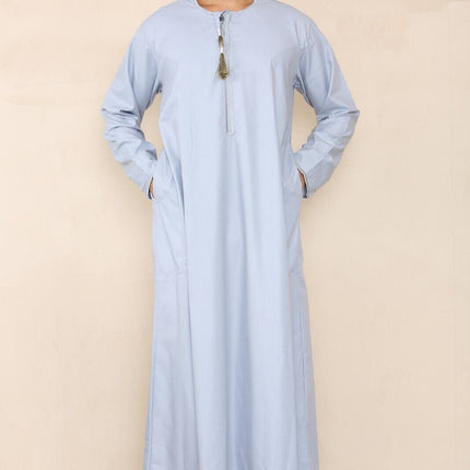 Mens Blue Thobe Jubba Saudi Islamic Arab Eid Emirati Kaftan Jubbah Tassel Robe