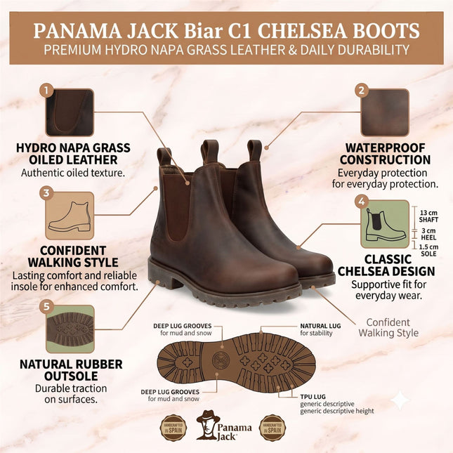 Panama Jack Men's Brown Leather Waterproof Chelsea Boots - Biar C1