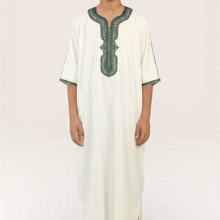 Kids Boys White Moroccan Thobe Robe Djellaba Gandoura Eid Jubba- K-GG008