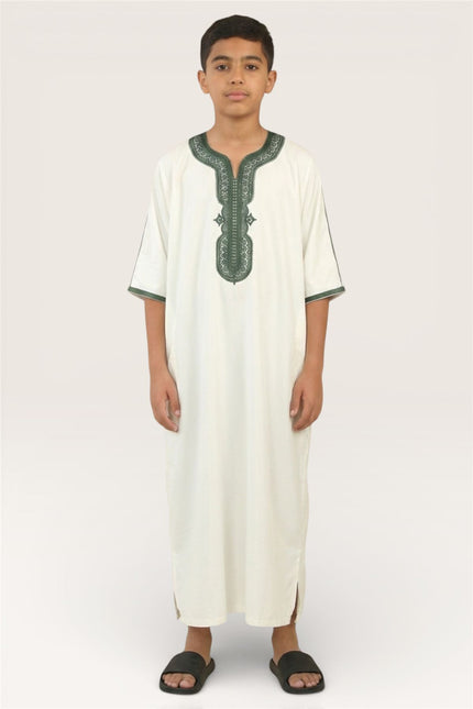 Kids Boys White Moroccan Thobe Robe Djellaba Gandoura Eid Jubba- K-GG008