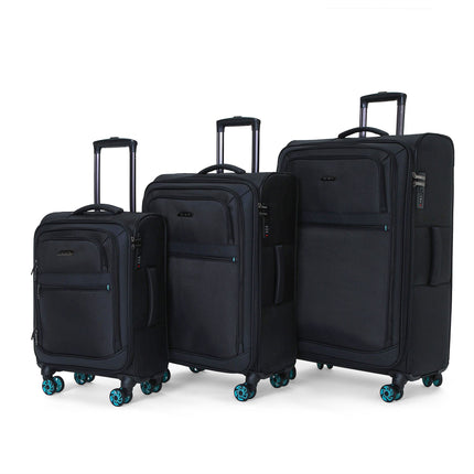 Soft Shell Black 1680D Polyester Suitcase Set 8 Wheel TSA Lock Luggage