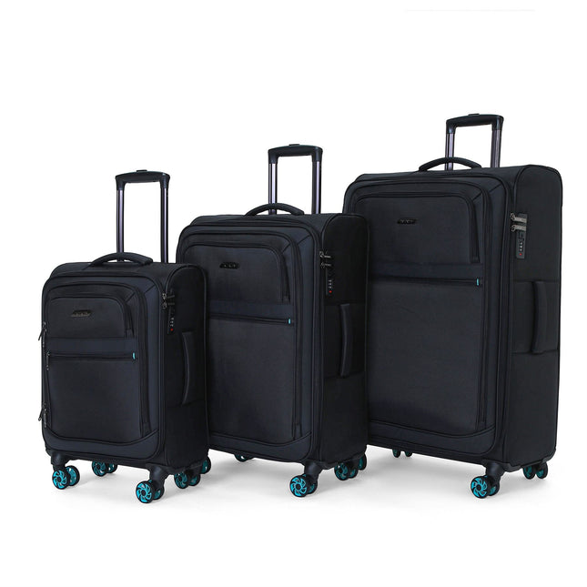 Soft Shell Black 1680D Polyester Suitcase Set 8 Wheel TSA Lock Luggage