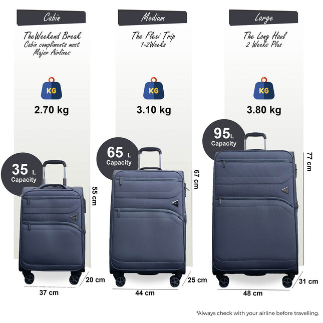 Lightweight Soft Grey Dual 4 Wheel Cabin Luggage Suitcase Set