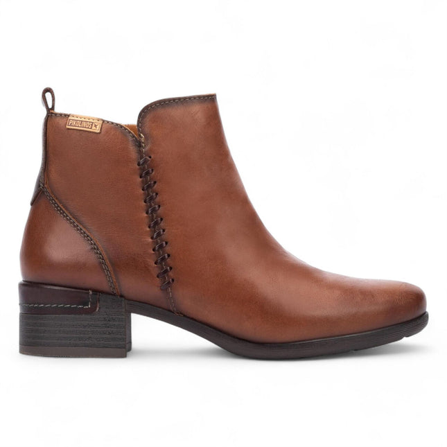 Pikolinos Women’s Cuero Brown Leather Zip Heel Ankle Boots - Malaga