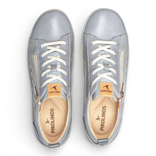 Pikolinos Women’s Denim Blue Leather Lace Up Zip Trainer Sneaker Shoes - Vigo