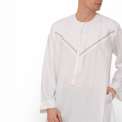 Men's Eid White Moroccan Thobe Robe Djellaba Ramadan Eid Jubba- HM10