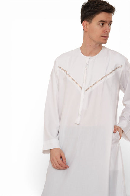 Men's Eid White Moroccan Thobe Robe Djellaba Ramadan Eid Jubba- HM10