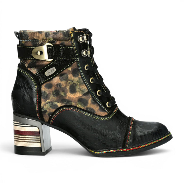 Laura Vita Women's Victorian Floral Black Leather Lace-Up Ankle Boots - Idcorao-10