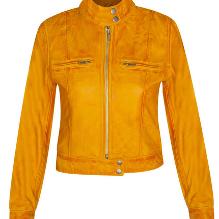 Womens Plain Leather Moto Biker Jacket-Braga