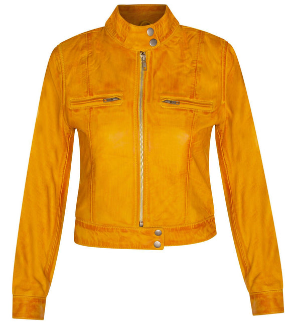Womens Plain Leather Moto Biker Jacket-Braga