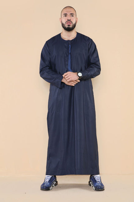 Mens Navy Thobe Jubba Saudi Islamic Arab Eid Emirati Kaftan Jubbah Tassel Robe