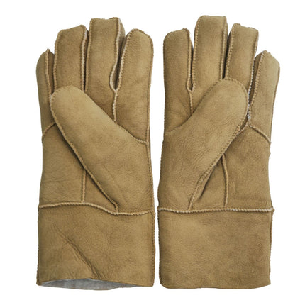 Infinity Leather Unisex Tan Sheepskin Suede Gloves with Roll Up/Down Cuff
