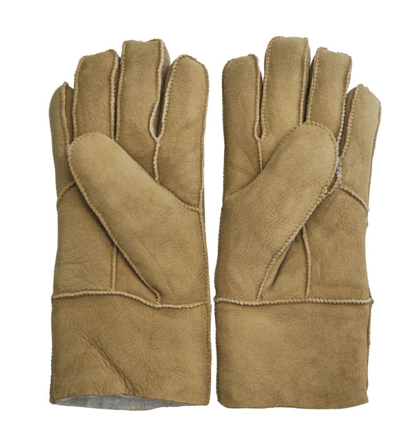 Infinity Leather Unisex Tan Sheepskin Suede Gloves with Roll Up/Down Cuff