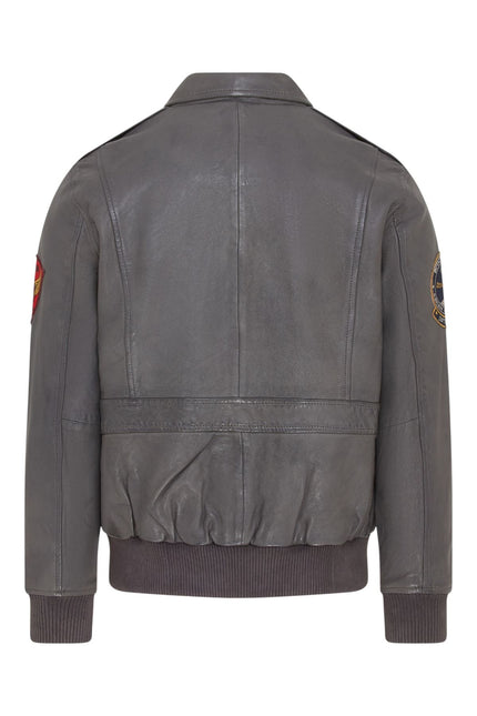 Men’s Grey Leather Bomber G-1 Aviator Collar Jacket  - Maverick