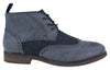 Mens Classic Tweed Oxford Brogue Ankle Boots In Blue Leather