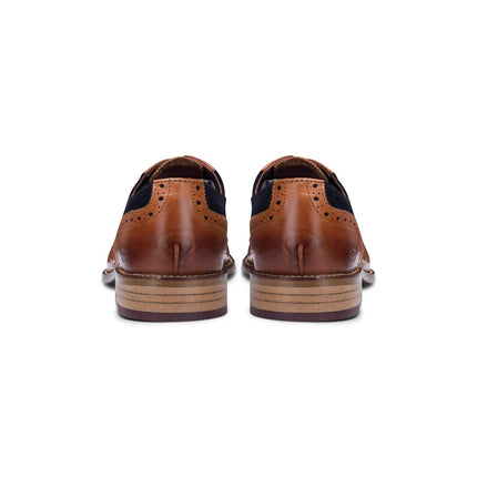 Mens Classic Oxford Tan Leather Gatsby Brogue Shoes With Navy Suede