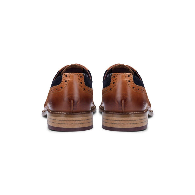 Mens Classic Oxford Tan Leather Gatsby Brogue Shoes With Navy Suede