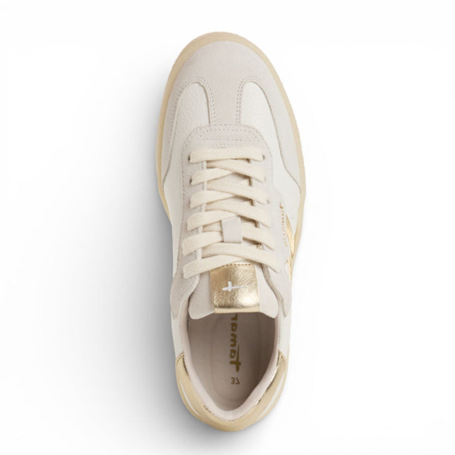 Tamaris Women's White Leather Golden Stripes Trainers Sneaker Shoes