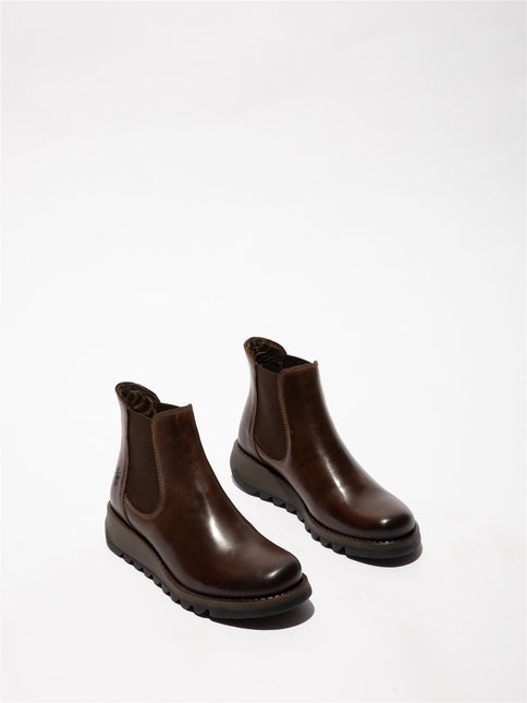 Fly London Womens Brown Salv Chelsea Leather Ankle Casual Wedge Heel Boots