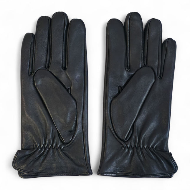 Men’s Black Italian Leather Warm Wool Lining Winter Gloves - M-LGV-305