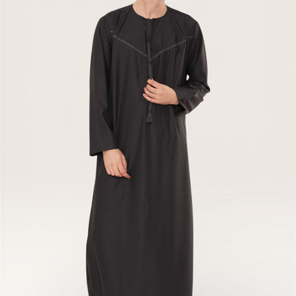 Men's Ramadan Eid Charcoal Black Moroccan Jubba Robe Djellaba Thobe - TT-008