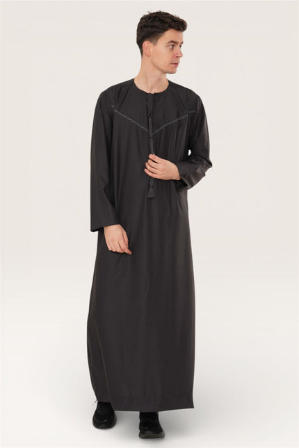 Men's Ramadan Eid Charcoal Black Moroccan Jubba Robe Djellaba Thobe - TT-008