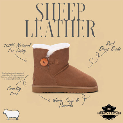 Women's Sheepskin Suede Tan Brown Ankle Bootie Warm Winter Boots - Alpine