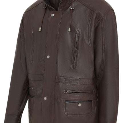 Mens Soft Italian Leather Parka Coat-Winnipeg