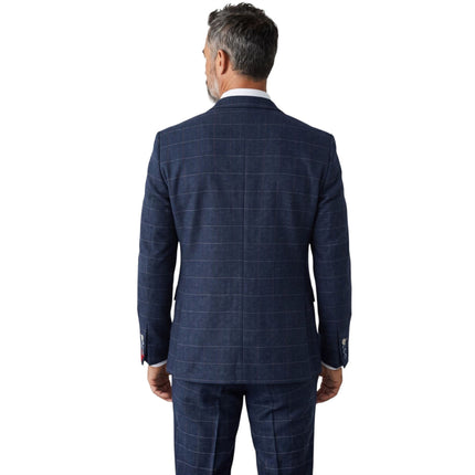 Men's Navy Blue Tweed 3 Piece Wool Blend Formal Suit - TP-32