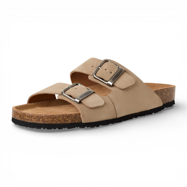 Tamaris Men's Sand Beige Leather Slip-On Footbed Slipper Sandals