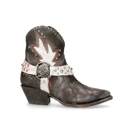 New Rock Grey Leather Pointed Cowboy Boots - WSTM004-S2