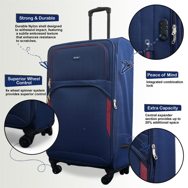 Soft Shell Cabin  48 x 37 x 20 cm Secure Travel Luggage Suitcase Suitable for Easyjet, Ryanair