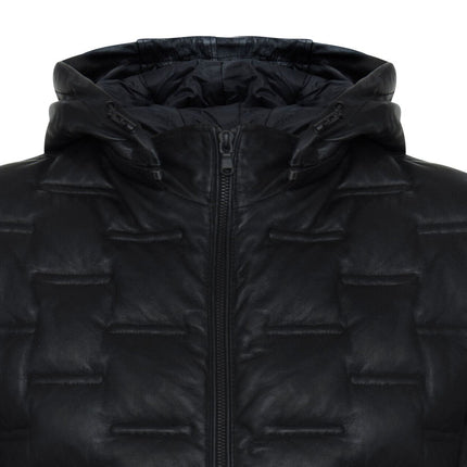 Men's Hooded Puffer Quilted Bomber Leather Jacket - Belém