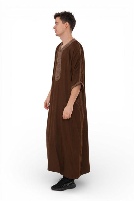 Men's Ramadan Dark Brown Moroccan Thobe Robe Djellaba Gandoura Eid Jubba- HM67