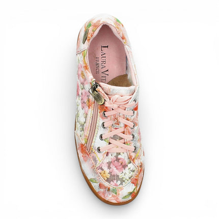 Laura Vita Women's Tivanao-05 Rose Pink Floral Leather Trainers Zip Sneaker Shoes