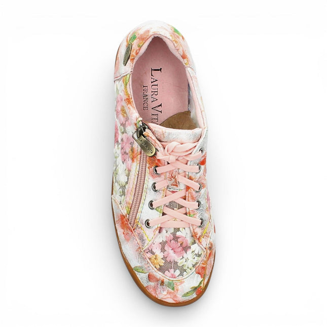Laura Vita Women's Tivanao-05 Rose Pink Floral Leather Trainers Zip Sneaker Shoes