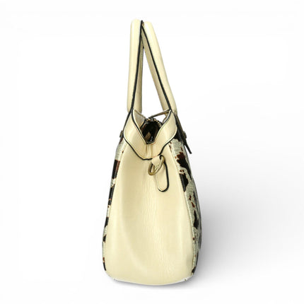 Laura Vita Aramis-08 Womens Tan Floral Print Adjustable Straps Shoulder Tote Handbag