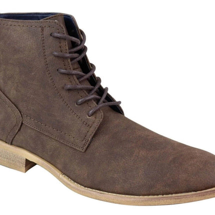 Mens Matt Brown Suede Lace Up Ankle Boots
